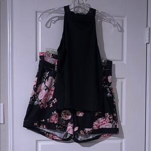 Floral Black Tank and Shorts Set